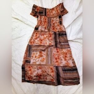 Patchwork Off-Shoulder Midi Dress